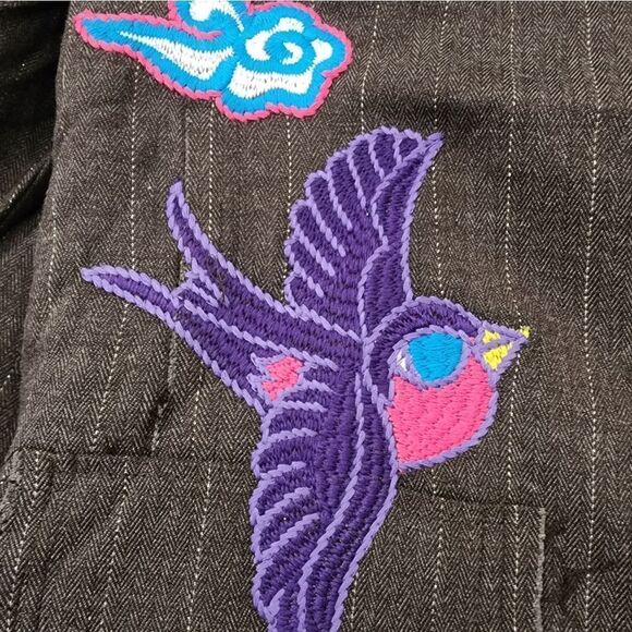 Lucca  Distressed Embroidered Herringbone Pinstripe Jacket - Picture 7 of 11